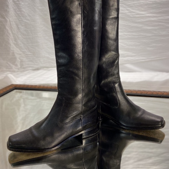 Michael Kors Riding Boots Leather Square Toe Black - Picture 3 of 8